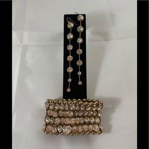 Goldtone Rhinestone dangle earrings plus bracelet